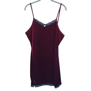 Burgundy Velvet XL Slip Dress Lace Trim Vampire Goth Whimsigoth Baddie Edgy